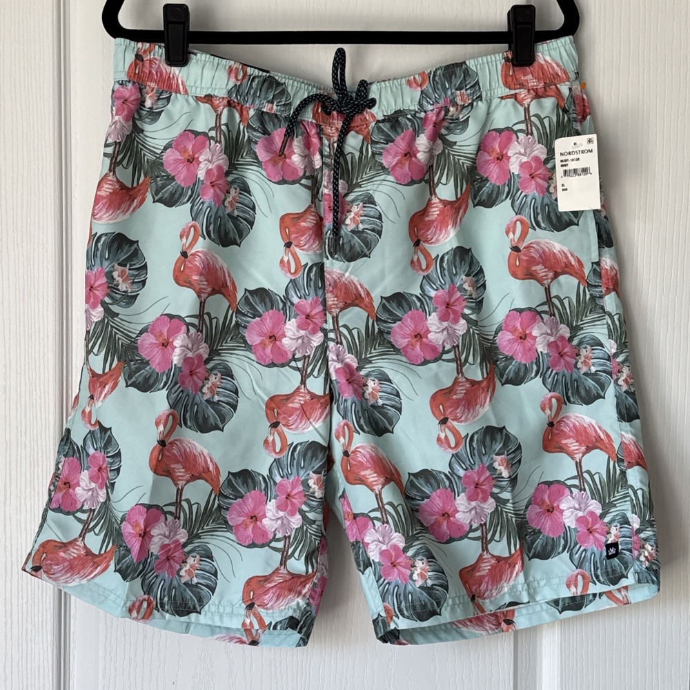 Micros Swim Trunks Board Shorts Mens Flamingo Mint Beach Summer XL Tropical NWT